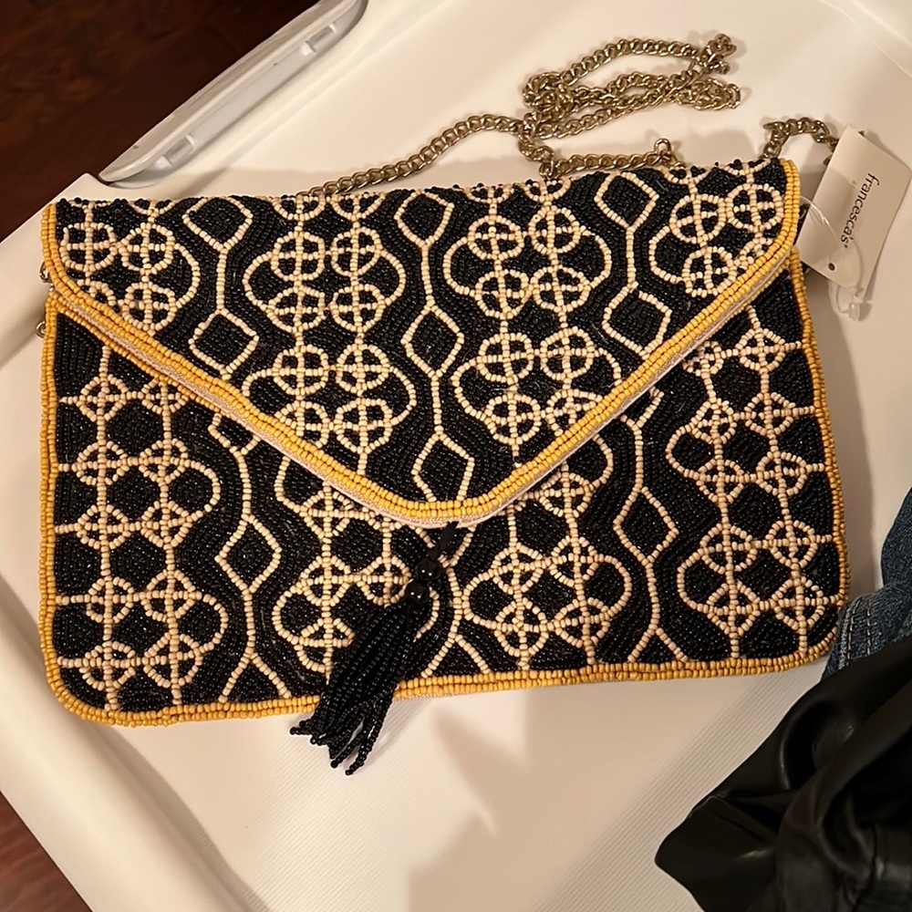 NWT Francesca’s beaded black purse gold chain crossbody bag brand new never used